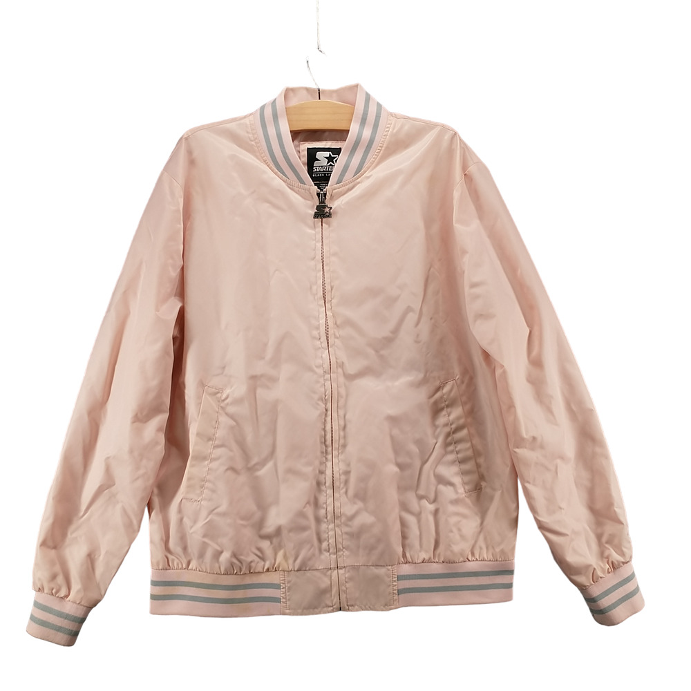 Starter Black Label Mens Full Zip Satin Jacket Pink Large Striped Trim